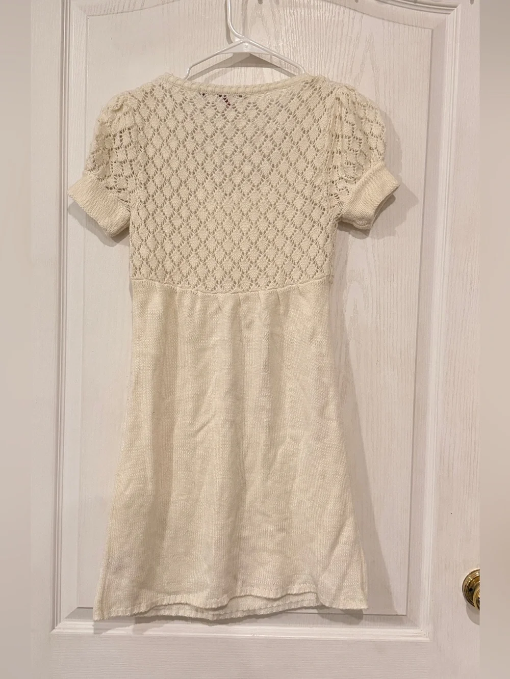 JJ Basics  Cream Knit Lace-Yoke Casual Dress